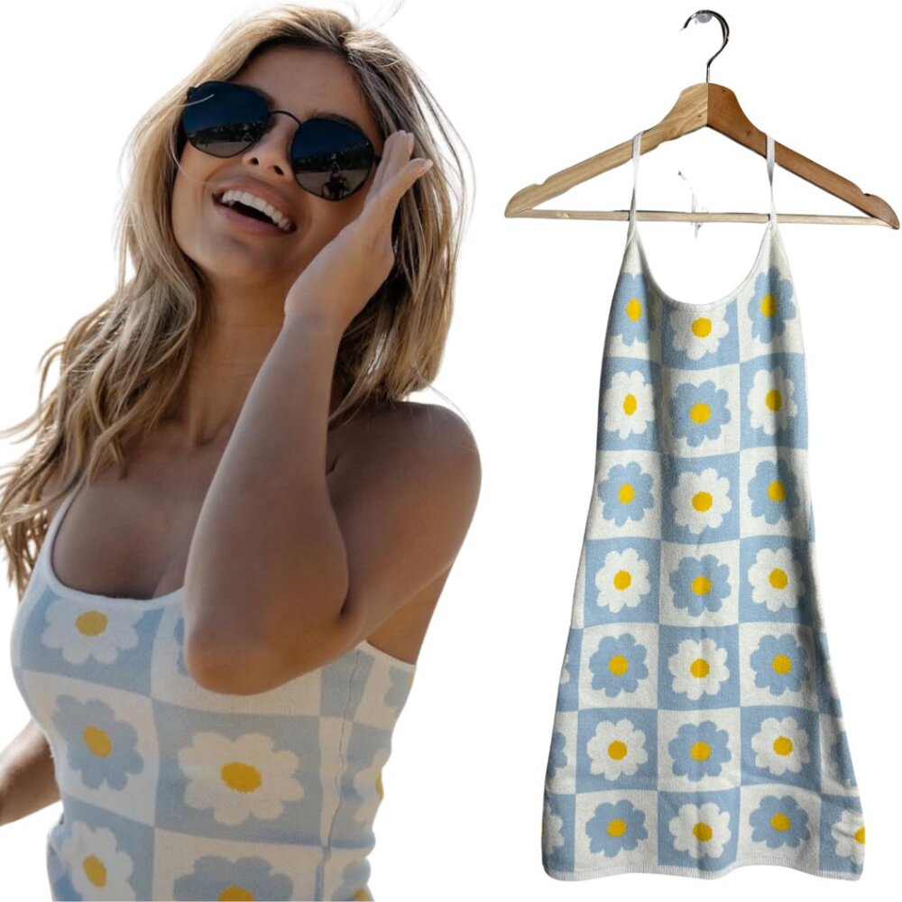 La Hearts Blue Daisy Print Mini Dress